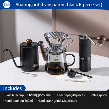 BINCOO Hand-Drip Coffee Maker with Grinder Set Glass Server V60 Drip Set Coffee Accessories Complete Drip Set