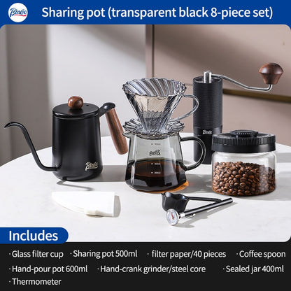 BINCOO Hand-Drip Coffee Maker with Grinder Set Glass Server V60 Drip Set Coffee Accessories Complete Drip Set