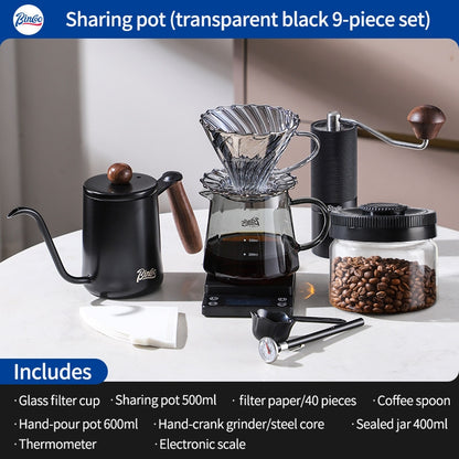 BINCOO Hand-Drip Coffee Maker with Grinder Set Glass Server V60 Drip Set Coffee Accessories Complete Drip Set