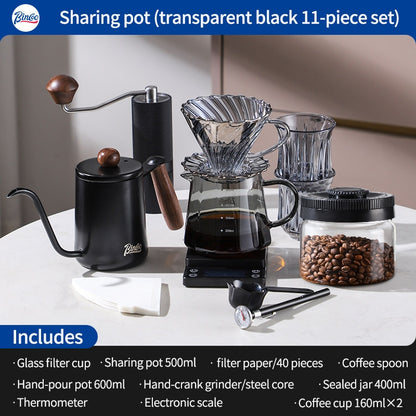BINCOO Hand-Drip Coffee Maker with Grinder Set Glass Server V60 Drip Set Coffee Accessories Complete Drip Set