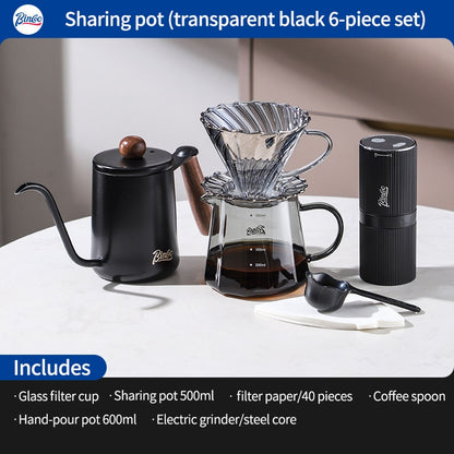 BINCOO Hand-Drip Coffee Maker with Grinder Set Glass Server V60 Drip Set Coffee Accessories Complete Drip Set