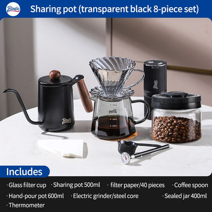 BINCOO Hand-Drip Coffee Maker with Grinder Set Glass Server V60 Drip Set Coffee Accessories Complete Drip Set