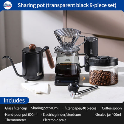 BINCOO Hand-Drip Coffee Maker with Grinder Set Glass Server V60 Drip Set Coffee Accessories Complete Drip Set