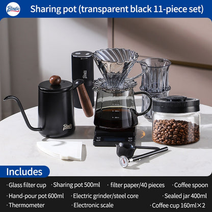 BINCOO Hand-Drip Coffee Maker with Grinder Set Glass Server V60 Drip Set Coffee Accessories Complete Drip Set