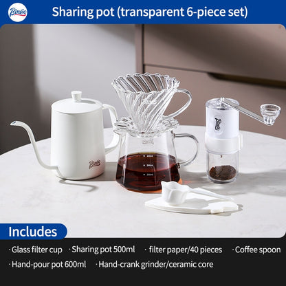 BINCOO Hand-Drip Coffee Maker with Grinder Set Glass Server V60 Drip Set Coffee Accessories Complete Drip Set