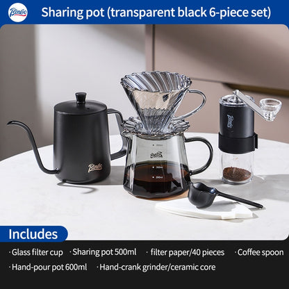 BINCOO Hand-Drip Coffee Maker with Grinder Set Glass Server V60 Drip Set Coffee Accessories Complete Drip Set