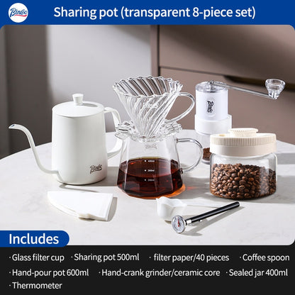 BINCOO Hand-Drip Coffee Maker with Grinder Set Glass Server V60 Drip Set Coffee Accessories Complete Drip Set
