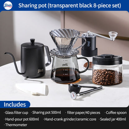 BINCOO Hand-Drip Coffee Maker with Grinder Set Glass Server V60 Drip Set Coffee Accessories Complete Drip Set