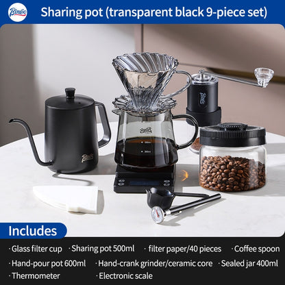 BINCOO Hand-Drip Coffee Maker with Grinder Set Glass Server V60 Drip Set Coffee Accessories Complete Drip Set