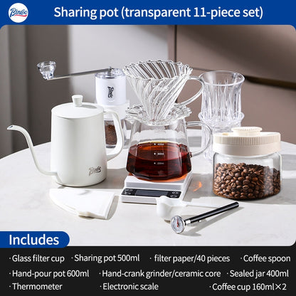 BINCOO Hand-Drip Coffee Maker with Grinder Set Glass Server V60 Drip Set Coffee Accessories Complete Drip Set