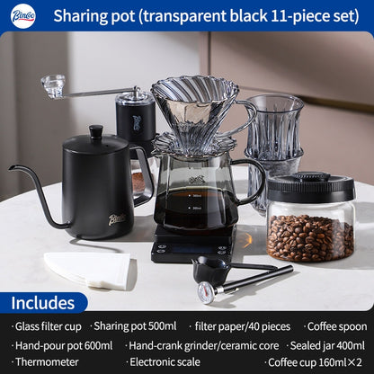 BINCOO Hand-Drip Coffee Maker with Grinder Set Glass Server V60 Drip Set Coffee Accessories Complete Drip Set