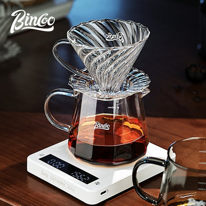 BINCOO Hand-Drip Coffee Filter Set V60 Filter High-Borosilicate Glass Heat-Resistant Coffee Server Set with Digital Scale