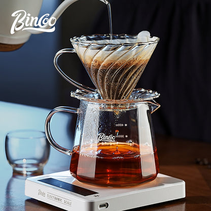 BINCOO Hand-Drip Coffee Filter Set V60 Filter High-Borosilicate Glass Heat-Resistant Coffee Server Set with Digital Scale