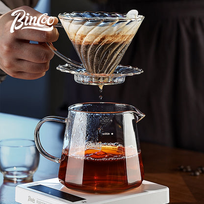 BINCOO Hand-Drip Coffee Filter Set V60 Filter High-Borosilicate Glass Heat-Resistant Coffee Server Set with Digital Scale