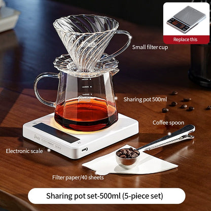BINCOO Hand-Drip Coffee Filter Set V60 Filter High-Borosilicate Glass Heat-Resistant Coffee Server Set with Digital Scale