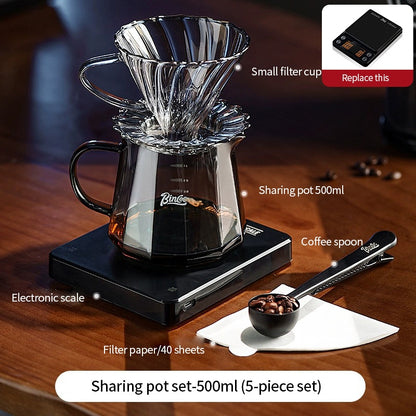 BINCOO Hand-Drip Coffee Filter Set V60 Filter High-Borosilicate Glass Heat-Resistant Coffee Server Set with Digital Scale