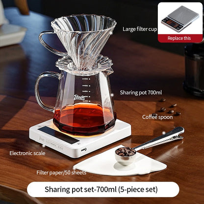 BINCOO Hand-Drip Coffee Filter Set V60 Filter High-Borosilicate Glass Heat-Resistant Coffee Server Set with Digital Scale