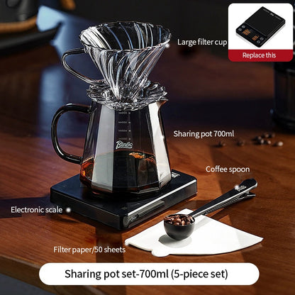 BINCOO Hand-Drip Coffee Filter Set V60 Filter High-Borosilicate Glass Heat-Resistant Coffee Server Set with Digital Scale