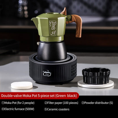 BINCOO Two-Valve Moka Pot with Grinder Set Home Espresso Maker Italian-Style Coffee Maker 2Cups