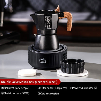 BINCOO Two-Valve Moka Pot with Grinder Set Home Espresso Maker Italian-Style Coffee Maker 2Cups