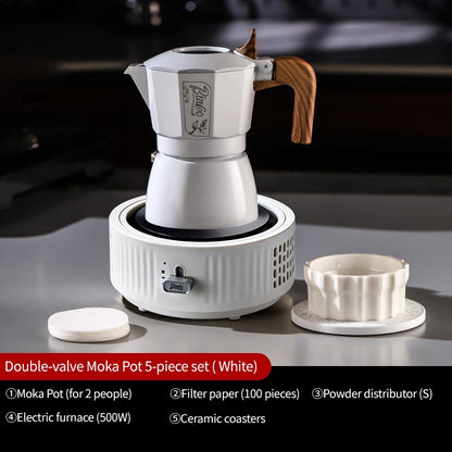 BINCOO Two-Valve Moka Pot with Grinder Set Home Espresso Maker Italian-Style Coffee Maker 2Cups