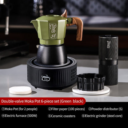 BINCOO Two-Valve Moka Pot with Grinder Set Home Espresso Maker Italian-Style Coffee Maker 2Cups