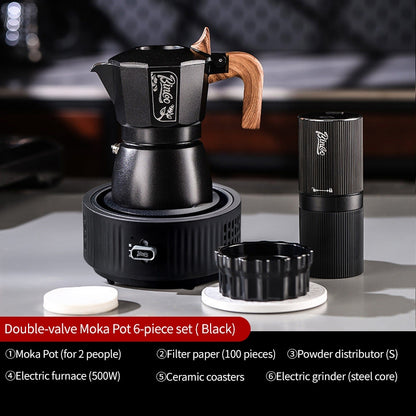 BINCOO Two-Valve Moka Pot with Grinder Set Home Espresso Maker Italian-Style Coffee Maker 2Cups