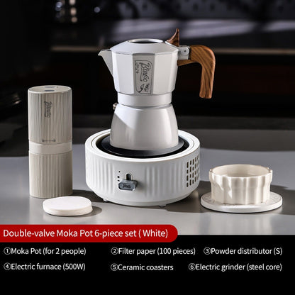 BINCOO Two-Valve Moka Pot with Grinder Set Home Espresso Maker Italian-Style Coffee Maker 2Cups