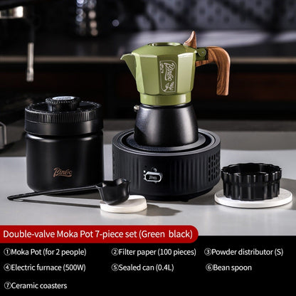 BINCOO Two-Valve Moka Pot with Grinder Set Home Espresso Maker Italian-Style Coffee Maker 2Cups