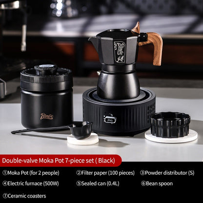 BINCOO Two-Valve Moka Pot with Grinder Set Home Espresso Maker Italian-Style Coffee Maker 2Cups