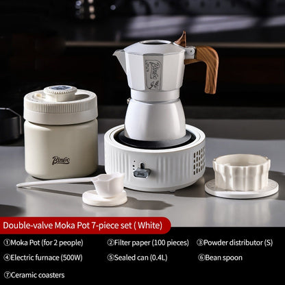 BINCOO Two-Valve Moka Pot with Grinder Set Home Espresso Maker Italian-Style Coffee Maker 2Cups