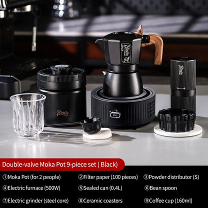 BINCOO Two-Valve Moka Pot with Grinder Set Home Espresso Maker Italian-Style Coffee Maker 2Cups