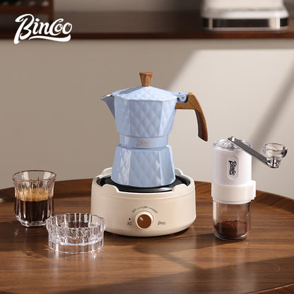 BINCOO Two-Valve Moka Pot with Electric Stove Set Home Coffee Maker with Grinder Set Espresso Machine Set for Office and Outdoor 2Cups