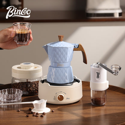 BINCOO Two-Valve Moka Pot with Electric Stove Set Home Coffee Maker with Grinder Set Espresso Machine Set for Office and Outdoor 2Cups