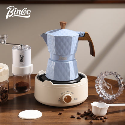 BINCOO Two-Valve Moka Pot with Electric Stove Set Home Coffee Maker with Grinder Set Espresso Machine Set for Office and Outdoor 2Cups