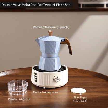 BINCOO Two-Valve Moka Pot with Electric Stove Set Home Coffee Maker with Grinder Set Espresso Machine Set for Office and Outdoor 2Cups