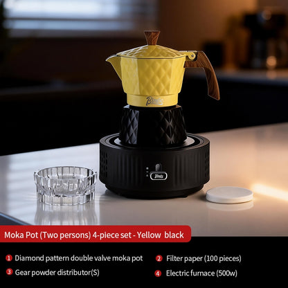 BINCOO Two-Valve Moka Pot with Electric Stove Set Home Coffee Maker with Grinder Set Espresso Machine Set for Office and Outdoor 2Cups