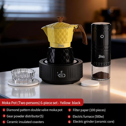 BINCOO Two-Valve Moka Pot with Electric Stove Set Home Coffee Maker with Grinder Set Espresso Machine Set for Office and Outdoor 2Cups