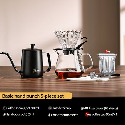 BINCOO Hand-Drip Coffee Set with Manual Grinder | Complete Home Hand-Drip Coffee Filter Set | Coffee Accessories Set