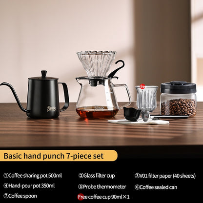 BINCOO Hand-Drip Coffee Set with Manual Grinder | Complete Home Hand-Drip Coffee Filter Set | Coffee Accessories Set
