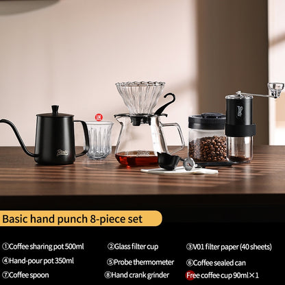 BINCOO Hand-Drip Coffee Set with Manual Grinder | Complete Home Hand-Drip Coffee Filter Set | Coffee Accessories Set