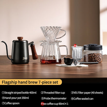 BINCOO Hand-Drip Coffee Set with Manual Grinder | Complete Home Hand-Drip Coffee Filter Set | Coffee Accessories Set