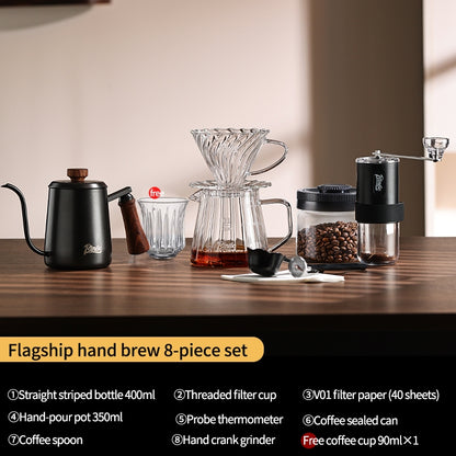 BINCOO Hand-Drip Coffee Set with Manual Grinder | Complete Home Hand-Drip Coffee Filter Set | Coffee Accessories Set