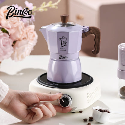BINCOO Purple Double-Valve Moka Pot with Grinder Set Home Italian Espresso Maker Compact Coffee Maker Set 2Cups