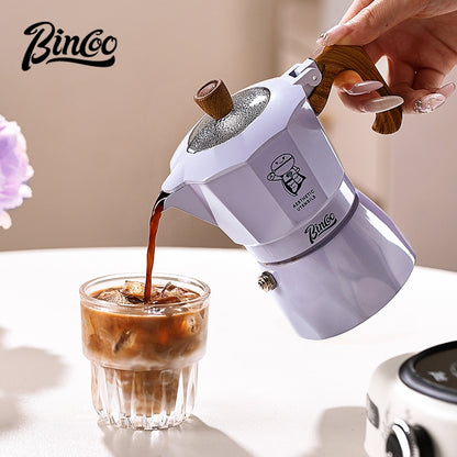 BINCOO Purple Double-Valve Moka Pot with Grinder Set Home Italian Espresso Maker Compact Coffee Maker Set 2Cups