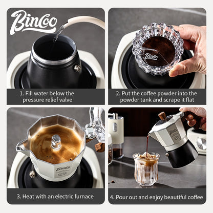 BINCOO Two-Valve Moka Pot with Electric Stove Home Coffee Maker with Grinder Set Outdoor Espresso Machine Set 2Cups