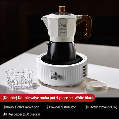 BINCOO Two-Valve Moka Pot with Electric Stove Home Coffee Maker with Grinder Set Outdoor Espresso Machine Set 2Cups
