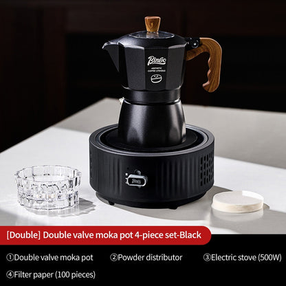BINCOO Two-Valve Moka Pot with Electric Stove Home Coffee Maker with Grinder Set Outdoor Espresso Machine Set 2Cups