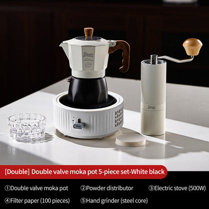 BINCOO Two-Valve Moka Pot with Electric Stove Home Coffee Maker with Grinder Set Outdoor Espresso Machine Set 2Cups