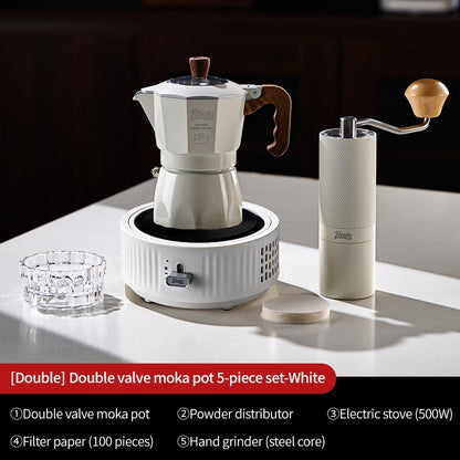 BINCOO Two-Valve Moka Pot with Electric Stove Home Coffee Maker with Grinder Set Outdoor Espresso Machine Set 2Cups
